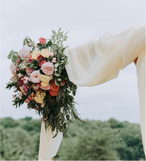 Bouquet hanging on drapery