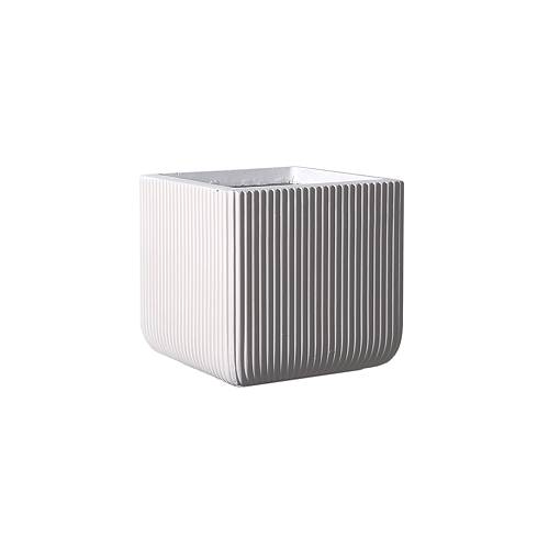 Supergreens Γλάστρα Πήλινη Τετράγωνη ''Stripe'' Λευκή L 37x37x33 εκ.
