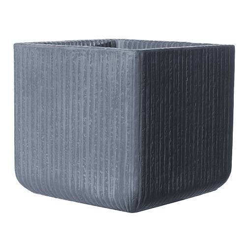 Supergreens Γλάστρα Πήλινη Τετράγωνη "Stripe" Γκρι Σκούρο XXL 55x55x47 εκ.