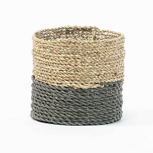 Supergreens Καλάθι πλεκτό "Grass" Φυσικό & Γκρι 16x16x15 εκ.
