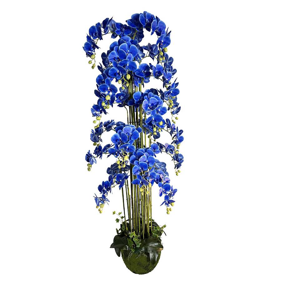 Supergreens Τεχνητό Φυτό Ορχιδέα Phalaenopsis Real Touch με Moss Βάση Μπλέ 180 εκ.