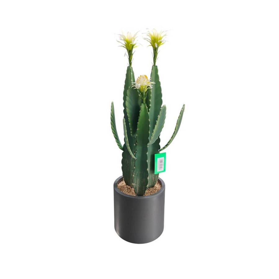 Supergreens Τεχνητό Φυτό Κάκτος Flora Spike Πράσινο με Άνθη Λευκά 80 εκ.