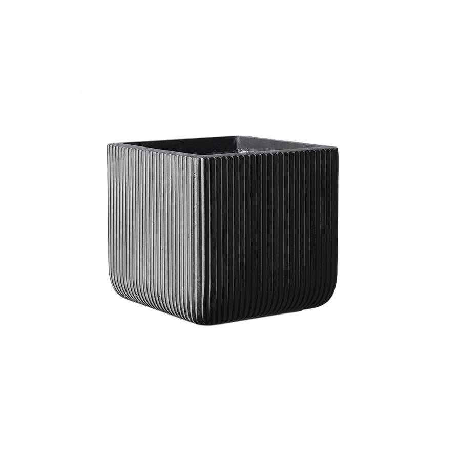 Supergreens Γλάστρα Πήλινη Τετράγωνη Stripe Γκρι L 37x37x33 εκ.