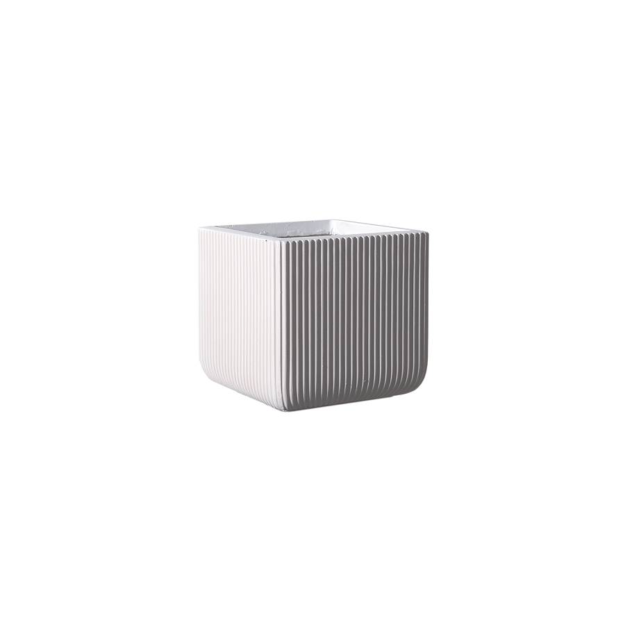 Supergreens Γλάστρα Πήλινη Τετράγωνη Stripe Λευκή S 24x24x23 εκ.