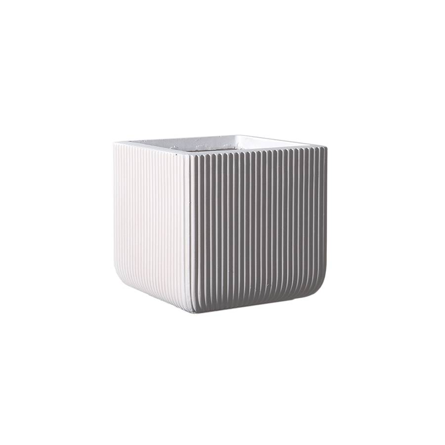 Supergreens Γλάστρα Πήλινη Τετράγωνη Stripe Λευκή L 37x37x33 εκ.
