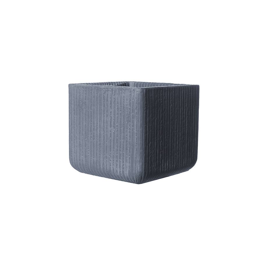 Supergreens Γλάστρα Πήλινη Τετράγωνη Stripe Γκρι Σκούρο S 23x23x22 εκ.