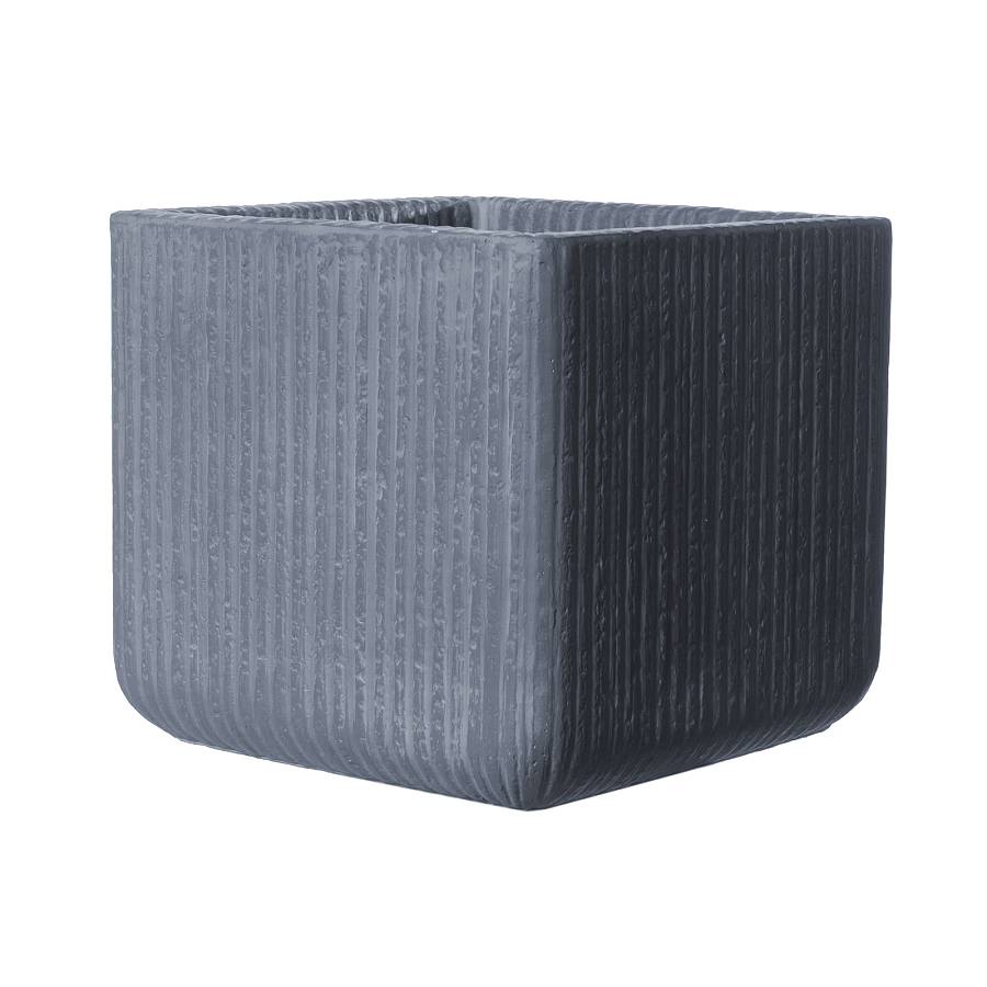 Supergreens Γλάστρα Πήλινη Τετράγωνη Stripe Γκρι Σκούρο XL 44x44x38 εκ.