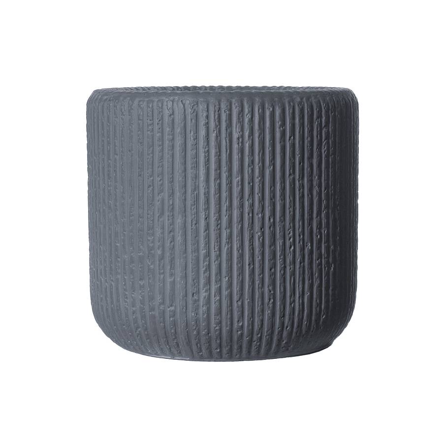 Supergreens Γλάστρα Πήλινη Στρογγυλή Stripe Γκρι Σκούρο M 34x34x32 εκ.