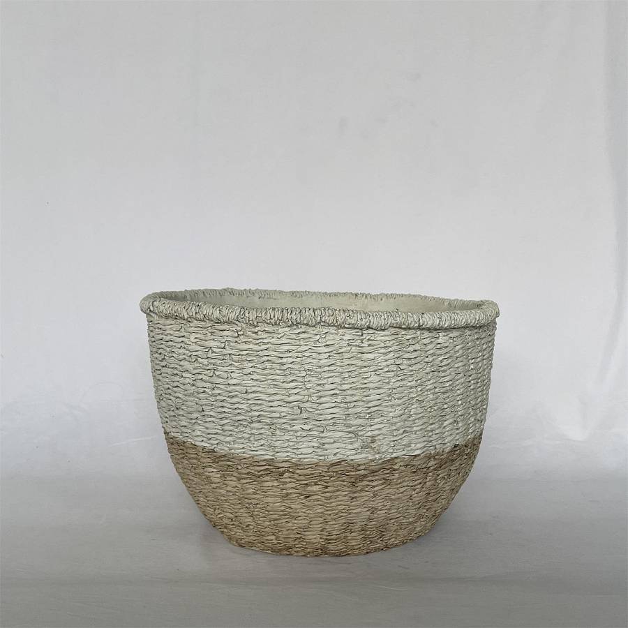 Supergreens Γλάστρα Τσιμεντένια Στρογγυλή Aelia Weave Δίχρωμη 34.5x34x22.5 εκ.