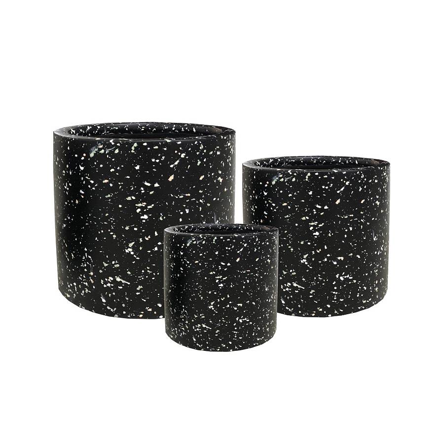 Supergreens Γλάστρα Πήλινη Κύλινδρος Celestia Μαύρο Terrazzo M 33x33x29 εκ.